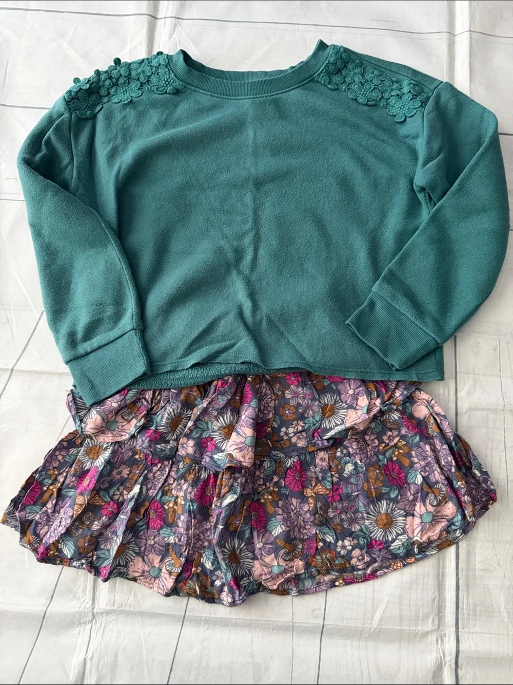 OshKosh B'gosh Teal Top with Purple Floral Skirt Matching Set